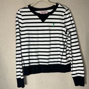 Juicy Couture preppy monogram striped pullover sweatshirt y2k size large